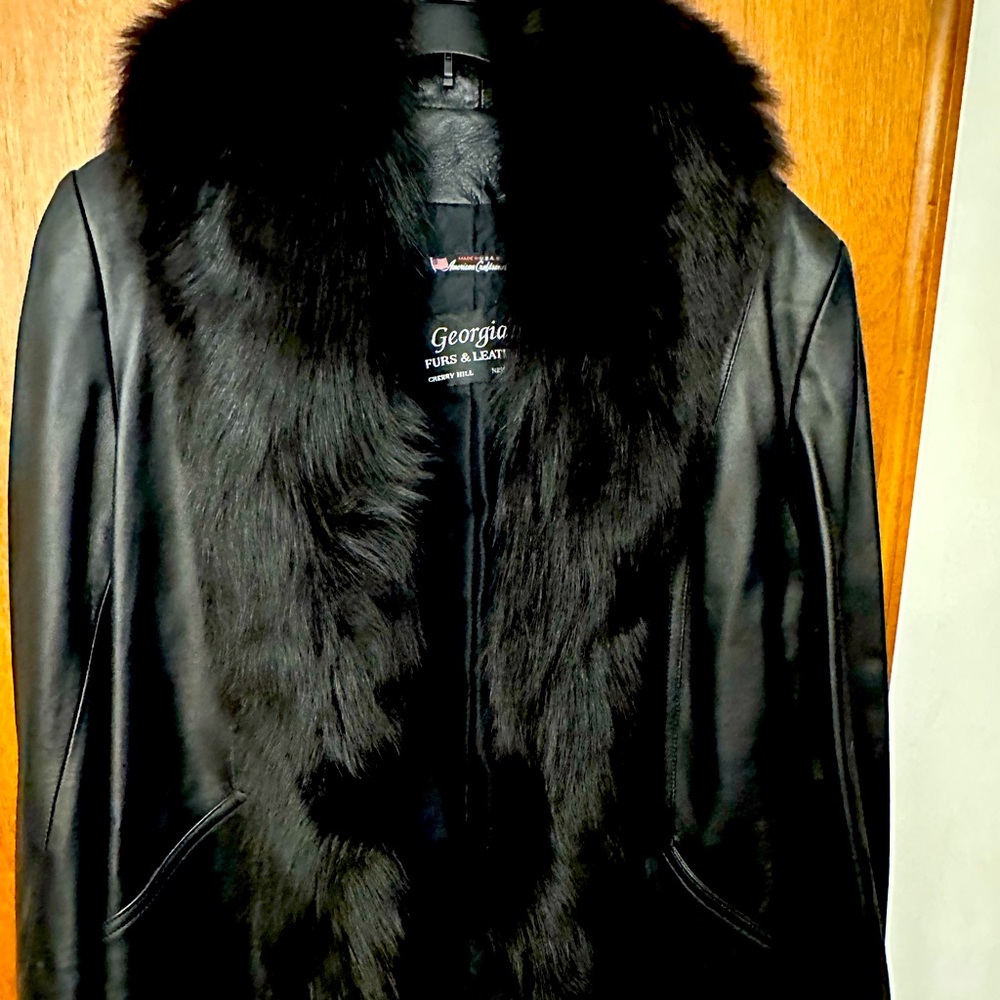 Lambskin leather fur collar jacket. Make an offer.